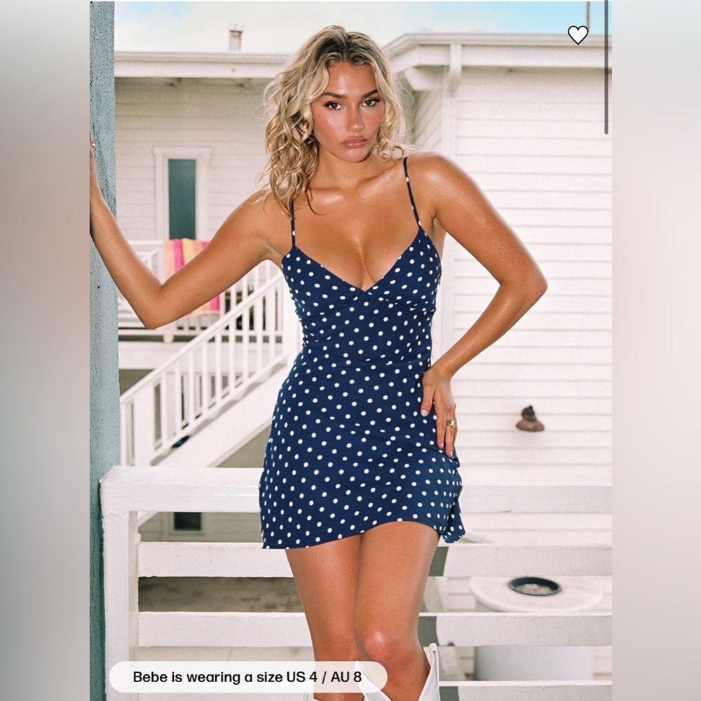 Princess Polly, Chara Mini Dress polka dot Navy with Adjustable Straps, nwt